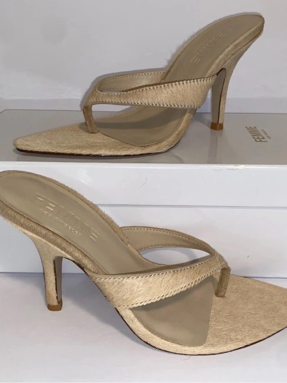 REVOLVE Tokyo Thong Sandal in Tan Calf Hair US Size 6 FEMME LA - NEW